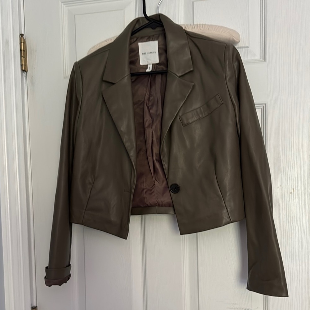 Avec Les Filles Dark Gray/Olive Leather Jacket